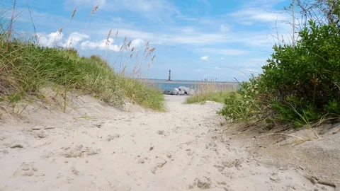 Folly Beach Lighthouse Pathway Stock Footage 98067857