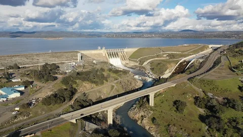 Folsom Dam Gates Open Relieving Pressure Stock Footage 105082202