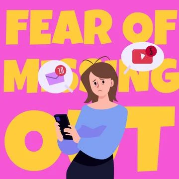 FOMO, or Fear of Missing Out banner or poster template, flat vector illustration Stock Illustration