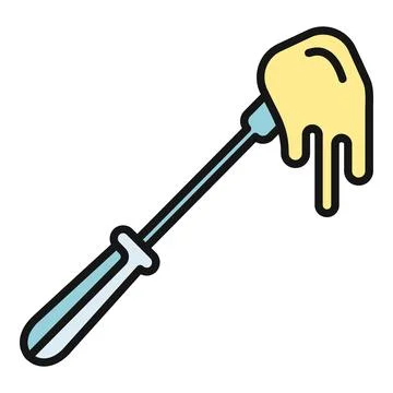 Fondue fork dipping into melted cheese icon Stock Illustration