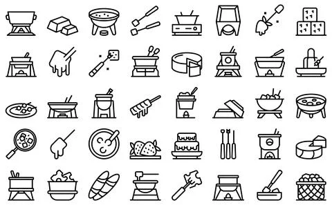 Fondue icons set outline vector. Cheese melted Ilustración de archivo