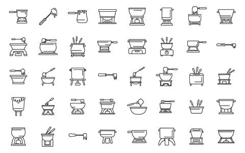 Fondue icons set outline vector. Cheese melted Ilustración de archivo