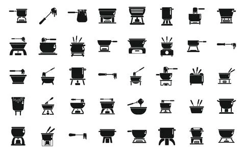Fondue icons set simple vector. Cheese melted Ilustración de archivo
