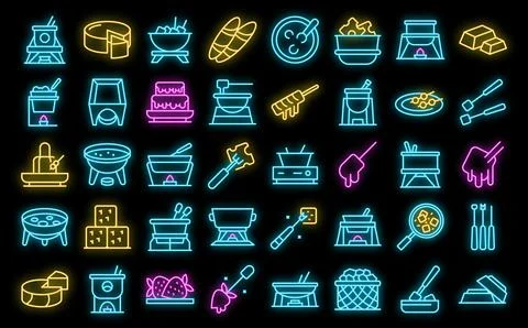 Fondue icons set vector neon Ilustración de archivo