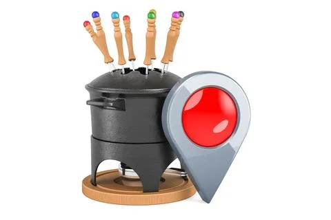 Fondue set with map pointer, 3D rendering Stock Illustration