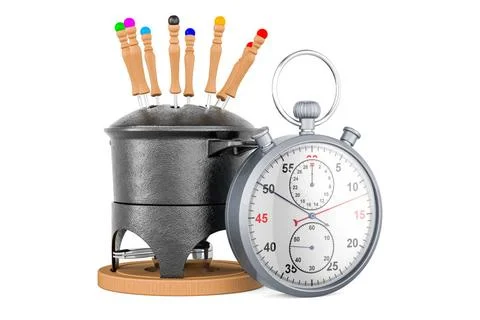 Fondueset mit Stoppuhr, 3D-Rendering Fondue set with stopwatch, 3D renderi... 스톡 사진