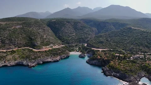 Foneas Beach Hidden Cove and Mountain Road in Mani Greece Stock-Footage 335376191