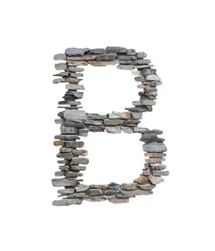 Font of B to create from stone wall isolated on white. Foto stock