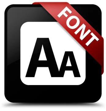 Font black square button red ribbon in corner Stock Illustration