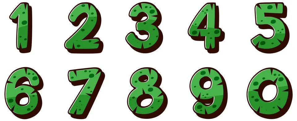 Font design for number one to zero on white background 스톡 일러스트