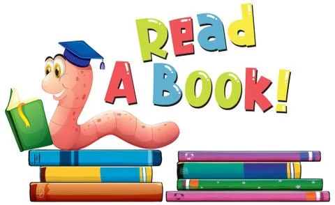 Font design for read a book with worm reading book Stock Illustration