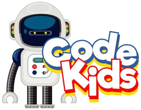 Font design template for word code kids with small robot Stock Illustration