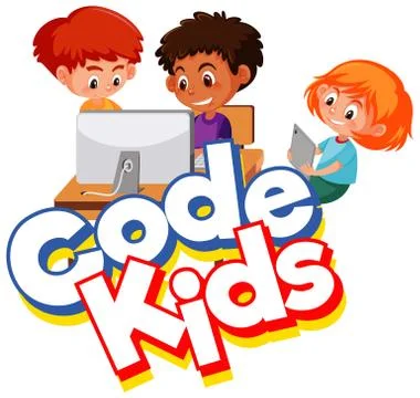 Font design for word code kids with children working on computer Stock Illustration
