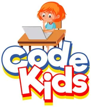 Font design for word code kids with girl working on computer Stock Illustration