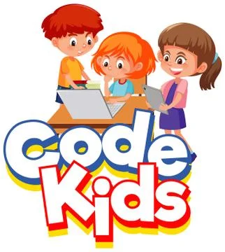 Font design for word code kids with children working on computer Stock Illustration