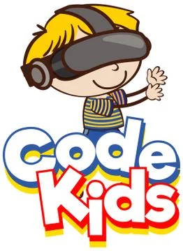 Font design for word code kids with kid wearing goggle Stock Illustration