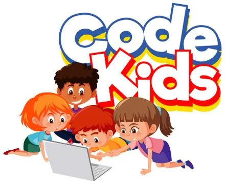 Font design for word code kids with children working on computer Stock Illustration