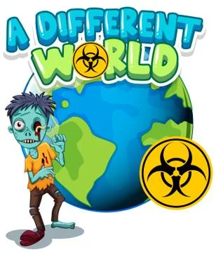 Font design for word different world with zombie on earth Stock Illustration