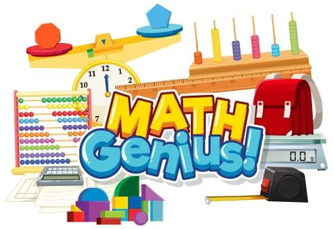 Font design for word math genius with many school items Stock Illustration