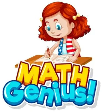 Font design for word math genius with cute girl Illustrazione stock