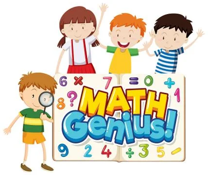 Font design for word math genius with cute children Illustrazione stock