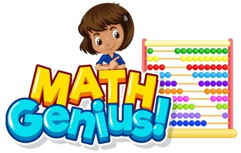 Font design for word math genius with cute girl and abacus Illustrazione stock