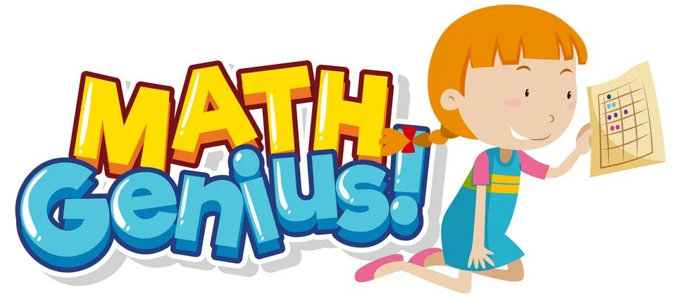 Font design for word math genius with cute girl Illustrazione stock