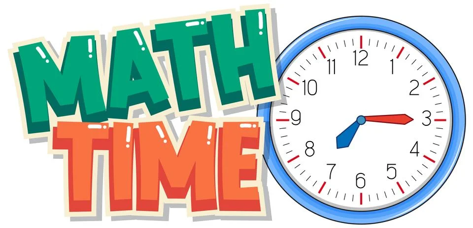Font design for word math time with big clock in background Stock Illustration