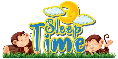 Font design for word sleep time with two monkeys sleeping in the park Stock Illustration