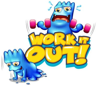 Font design for word work it out with monster doing exercise Stockillustratie