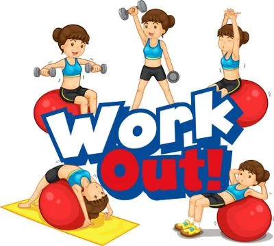 Font design for word work out with woman doing exercise Stockillustratie