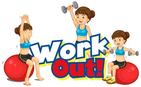 Font design for word work out with girl doing yoga Stock Illustration