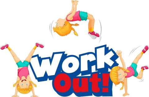 Font design for word work out with kid doing exercise Stockillustratie