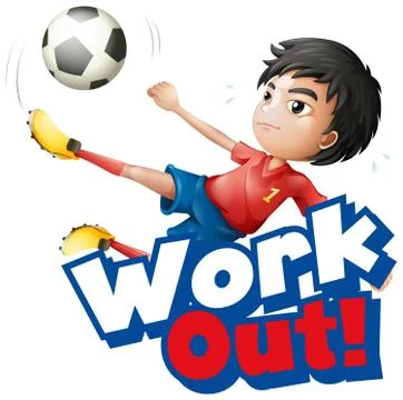 Font design for word work out with kid doing exercise Stockillustratie