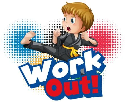 Font design for word work out with kid doing exercise Stockillustratie