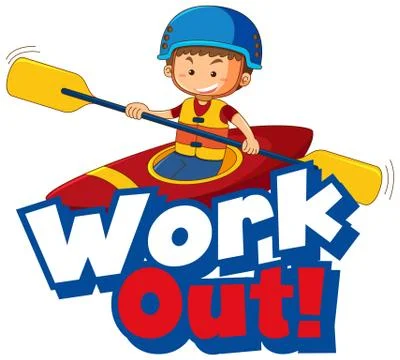 Font design for word work out with kid doing exercise Stockillustratie