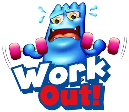 Font design for word work out with monster doing exercise Stock Illustration