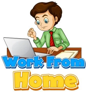 Font design for work from home with man working on computer Ilustración de archivo