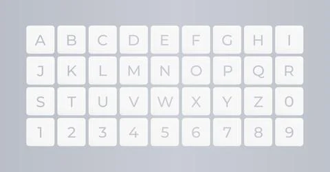 Font keyboard for digital world, virtual reality, HUD interface. ABC symbols in Stock Illustration
