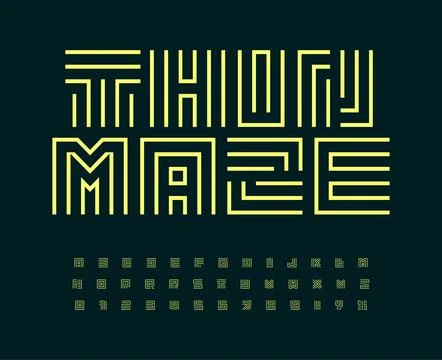Font labyrinth of lines, linear maze or computer chip alphabet. Minimalist Stock Illustration