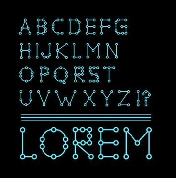 Font with letters composed of lines and points Stock Illustration