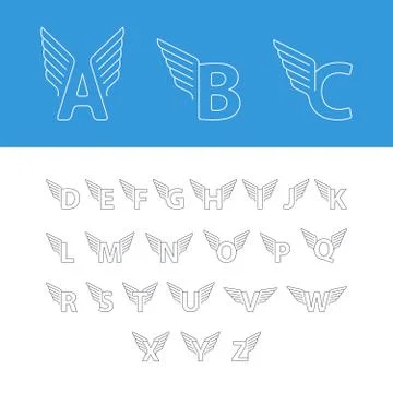 Font letters, thin lines, logo with wings Stock Illustration