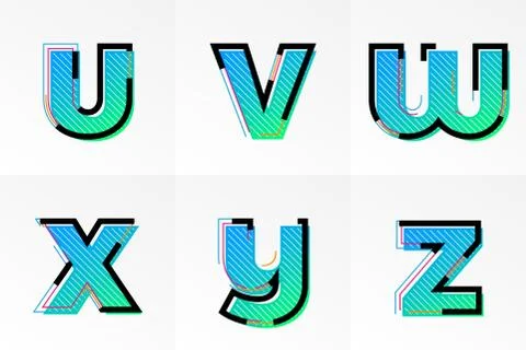 Font letters U, V, W, X, Y, Z vector gradient color memphis Stock Illustration
