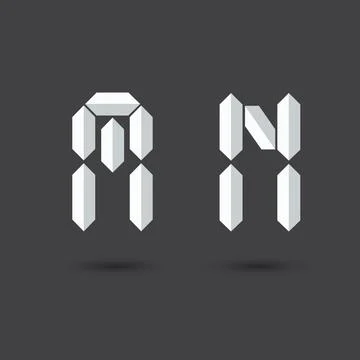 Font M ,N vector Digital Paper style on Dark background for you design,Futuri Stock Illustration