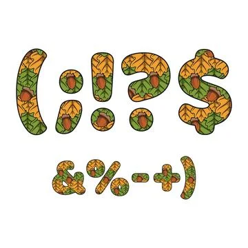 Font made from oak leaves and acorns Stock Illustration