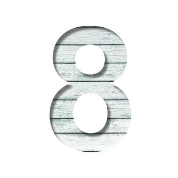 Font on old boards. The digit eight, 8 cut out of paper on a rustic wall of o Stock Illustration