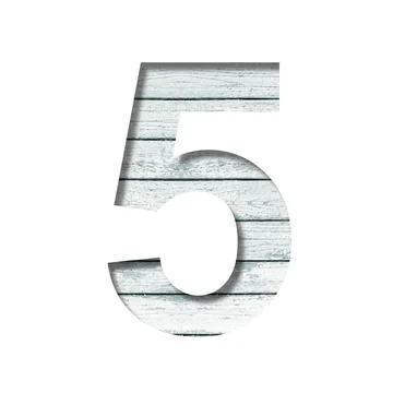 Font on old boards. The digit five, 5 cut out of paper on a rustic wall of ol Stock Illustration