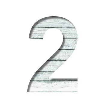 Font on old boards. The digit two, 2 cut out of paper on a rustic wall of old Stock Illustration