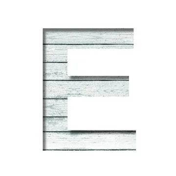 Font on old boards. The letter E cut out of paper on a rustic wall of old boa Illustrazione stock