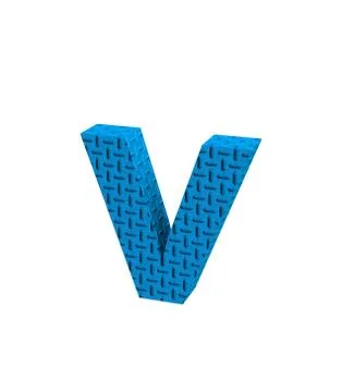 Font Plastic blue treadplate lowercase v render Stock Illustration
